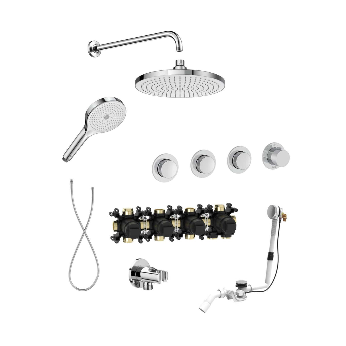 Roca Concealed Shower Set Chrome Roca T-Multi Switch Thermostatic Concealed Shower Valve with Rainshower Head, Shower Handset and  Overflow Bath Filler