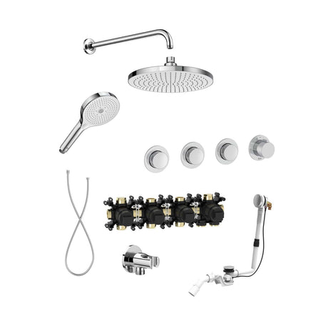 Roca Concealed Shower Set Chrome Roca T-Multi Switch Thermostatic Concealed Shower Valve with Rainshower Head, Shower Handset and  Overflow Bath Filler