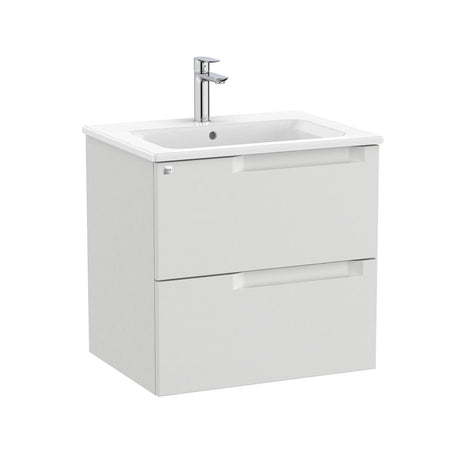 Roca Wall Mounted Vanity Unit Pebble Grey Roca Aleyda 600mm Wall Mounted Two Drawer Vanity Unit with Basin