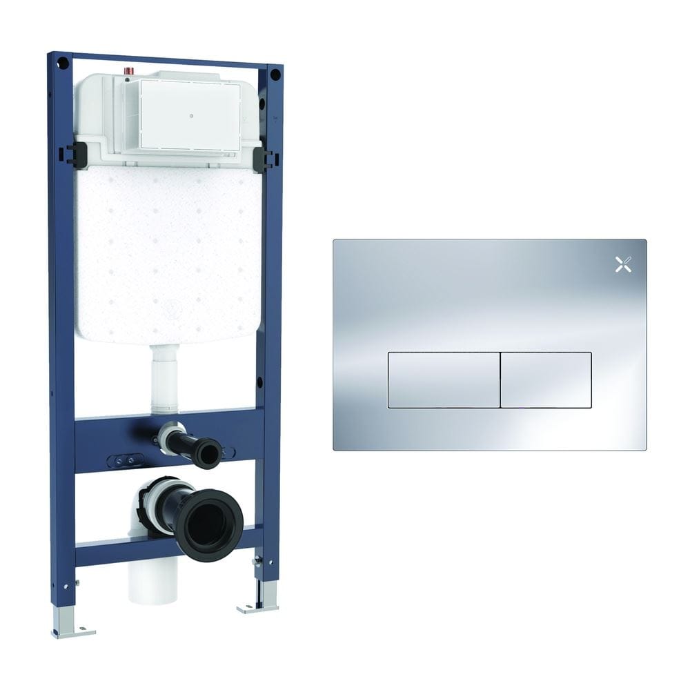 Crosswater Wall Hung WC Frame MPRO Steel Plate in Chrome Crosswater 1.12m Slim Depth Dual Flush WC Support Frame Set with Flush Plate