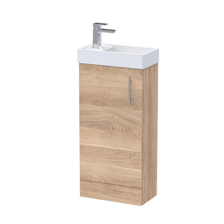 Aquarius Bathrooms Cloakroom Vanity Unit Bleached Oak Aquarius Byron 400mm Floor Standing 1 Door Cloakroom Vanity Unit with 1 Tap Hole Basin