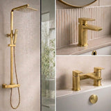 Aquarius Bathrooms Exposed Shower Set Aquarius Hydro Complete Shower Brassware Pack with Basin Mixer, Bath Mixer & Round Exposed Shower