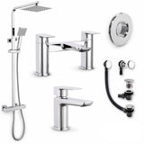 Aquarius Bathrooms Exposed Shower Set Chrome Aquarius Hydro Complete Shower Brassware Pack with Basin Mixer, Bath Mixer & Round Exposed Shower