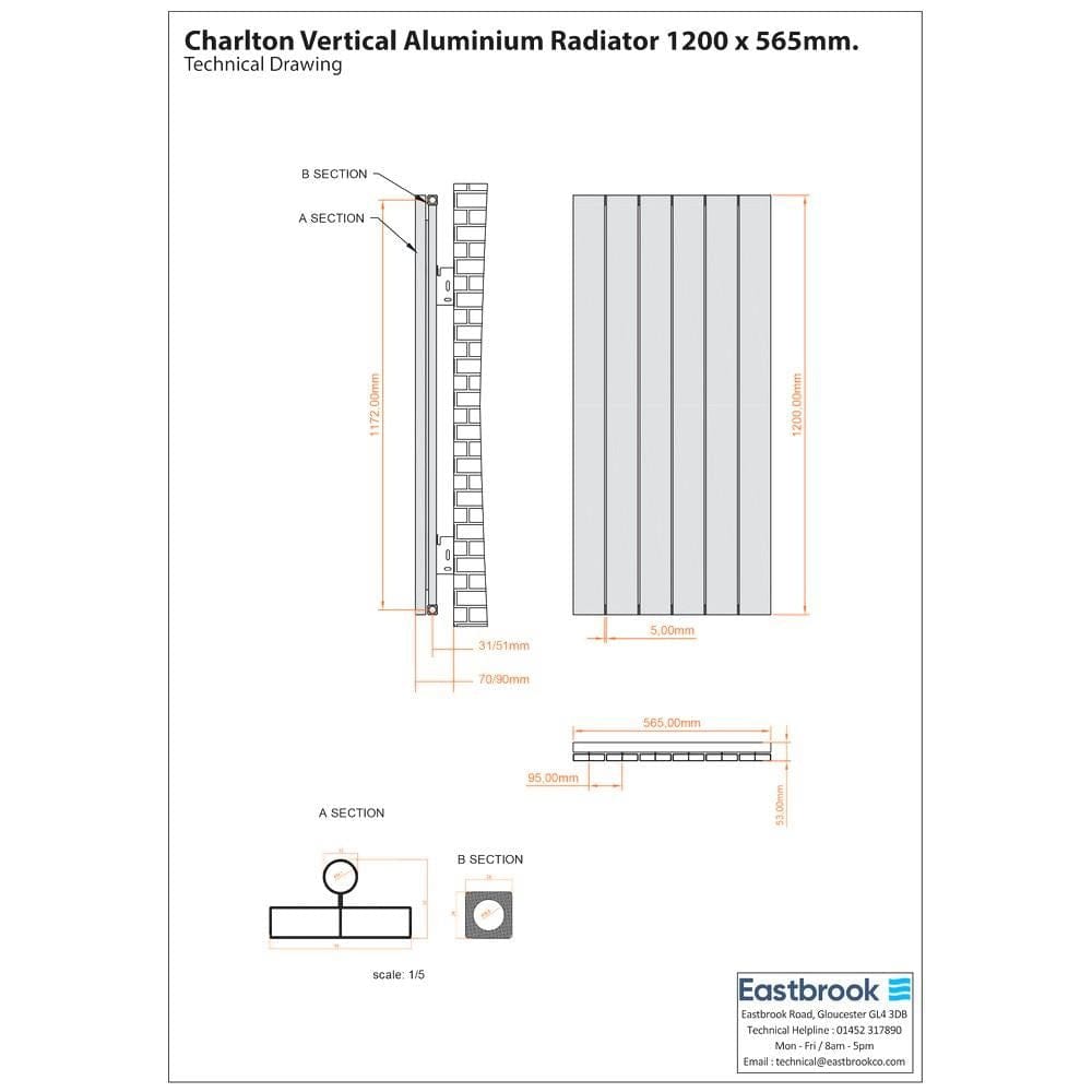 Eastbrook Panel Radiator Eastbrook Charlton Vertical Aluminium Designer Radiator in Matt Anthracite