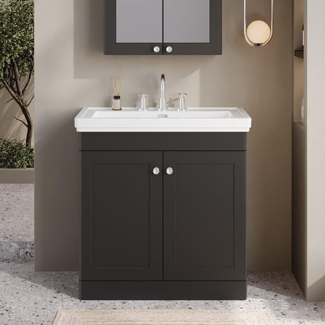 Aquarius Bathrooms Floor Standing Vanity Unit Soft Black / 3 Aquarius Leighton 800mm Floor Standing Two Door Vanity Unit with Basin