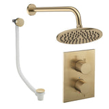UK Bathroom Store Concealed Shower Set Brushed Brass / Wall Arm / 200mm Crosswater Crossbox Shower Set 7 - 2 Outlet with Fixed Overhead Shower and Overflow Bath Filler Waste