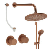 UK Bathroom Store Concealed Shower Set Brushed Bronze / Wall Arm / 300mm Crosswater Module Shower Set 7 - 3 Outlet with Riser Rail Kit, Overhead Shower and Overflow Bath Filler