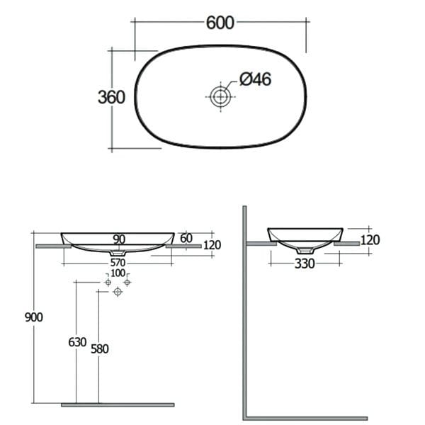 RAK Semi-Recessed Basin RAK Variant Oval 600mm Drop-In Countertop Basin in Alpine White