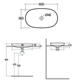 RAK Semi-Recessed Basin RAK Variant Oval 600mm Drop-In Countertop Basin in Alpine White
