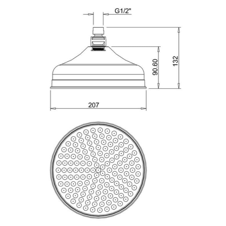 Crosswater Fixed Shower Head Crosswater Belgravia 200mm (8") Traditional Rose Shower Head in Unlacquered Brass