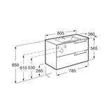 Roca Wall Mounted Vanity Unit Roca Aleyda Compact 800mm Wall Mounted Two Drawer Vanity Unit with Basin