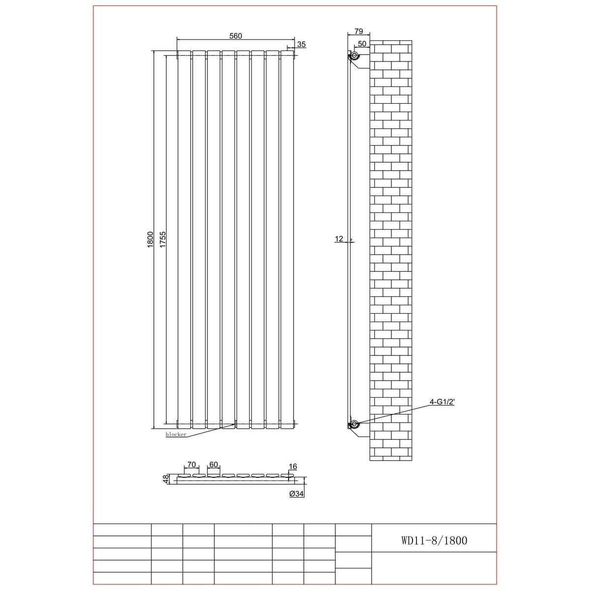Aquarius Bathrooms Panel Radiator Aquarius Flat Single Vertical Radiator