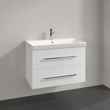 Villeroy & Boch Wall Mounted Vanity Unit Brilliant White with Chrome Handles Villeroy & Boch Avento Wall Hung Vanity Unit 780mm Two Drawers with Basin