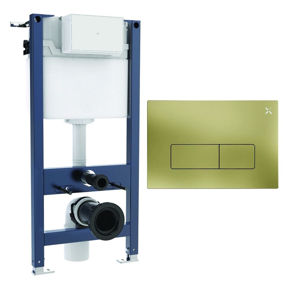 Crosswater Wall Hung WC Frame MPRO Plate in Brushed Brass Crosswater 0.98m Dual Flush WC Support Frame Set with Flush Plate