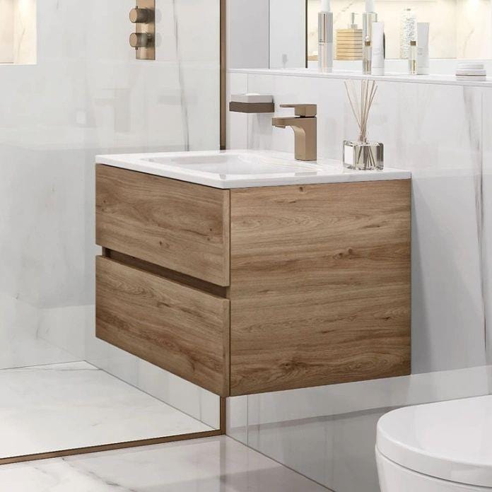 Villeroy & Boch Wall Mounted Vanity Unit Oak Kansas Villeroy & Boch Arto Wall Mounted 600mm Two Drawer Vanity Unit with Basin