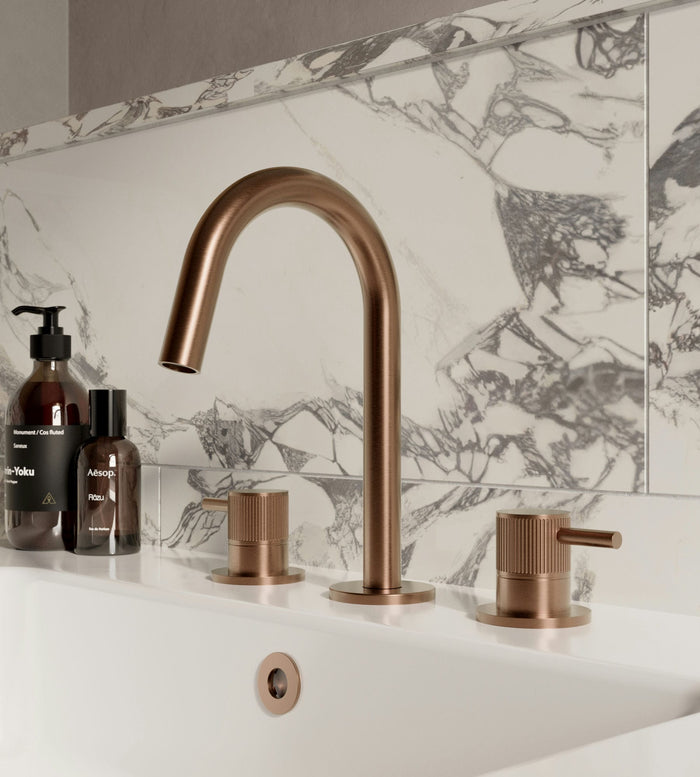 Sanuex - Cos fluted basin mixer in brushed bronze