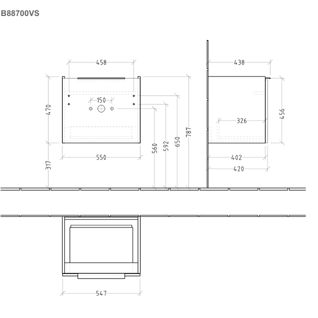Villeroy & Boch Wall Mounted Vanity Unit Villeroy & Boch Architectura Wall Hung Vanity Unit 550mm One Drawer with Basin - White