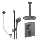 UK Bathroom Store Concealed Shower Set Slate / Ceiling Arm / 200mm Crosswater Crossbox Push Shower Set 8 - 3 Outlet with Fixed Overhead Shower, Slide Rail Kit and Overflow Bath Filler Waste