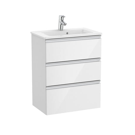 UK Bathroom Store Gloss White Roca The Gap Compact Wall Mounted 600mm Three Drawer Vanity Unit with Basin