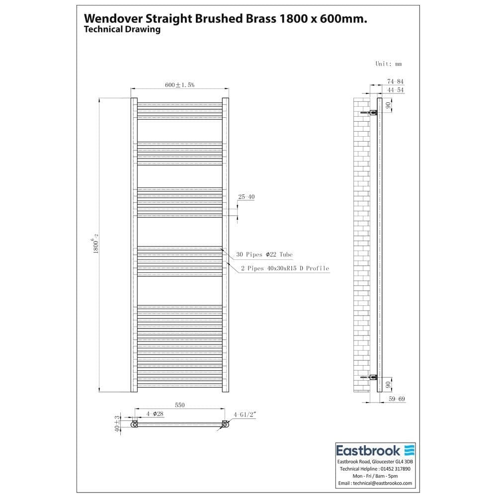 Eastbrook Wendover Straight Heated Towel Rail in Brushed Brass