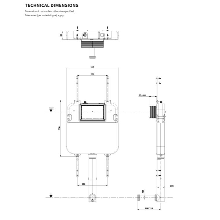 Crosswater Concealed Cistern Crosswater Slimline Dual Flush 0.53m Concealed Cistern for Flush Plates