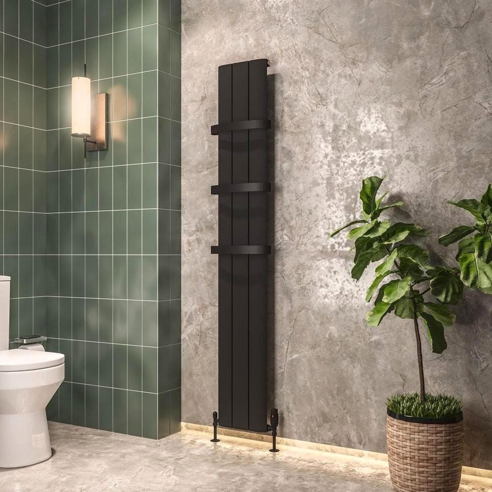 Eastbrook Panel Radiator 1800 x 280 / Dual Fuel Eastbrook Peretti Straight Vertical Aluminium Radiator in Matt Black