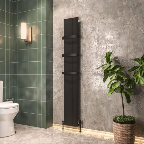 Eastbrook Panel Radiator 1800 x 280 / Dual Fuel Eastbrook Peretti Straight Vertical Aluminium Radiator in Matt Black