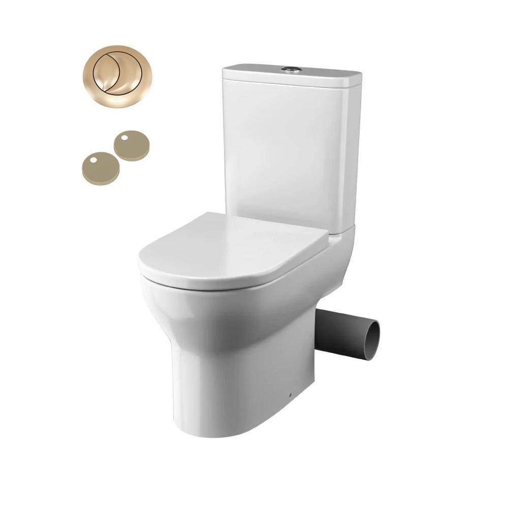 Tissino Close Coupled Toilet Right Hand / Brushed Brass Tissino Nerola Rimless Closed Coupled Toilet - Right or Left Soil Exit - with Soft Close Wrapover Seat
