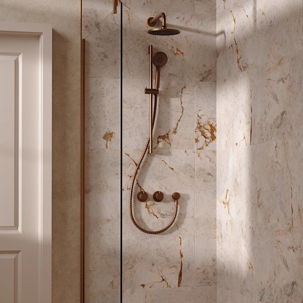 UK Bathroom Store Concealed Shower Set Brushed Bronze / Wall Arm / 200mm Crosswater Module Shower Set 2 with Riser Rail Kit and Overhead Shower