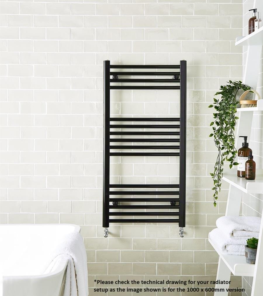 Aquarius Bathrooms Ladder Rail 800 x 600mm Aquarius Noir Central Heating Towel Rail in Matt Black