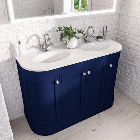 Eastbrook Floor Standing Vanity Unit Matt Cobalt Blue / White Polymarble Eastbrook Hardwick Traditional 1200mm Floor Standing Vanity Unit with Double Basin