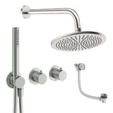 UK Bathroom Store Concealed Shower Set Brushed Nickel / Wall Arm / 300mm Crosswater Module Shower Set 9 - 3 Outlet with Pencil Handset, Overhead Shower and Overflow Filler