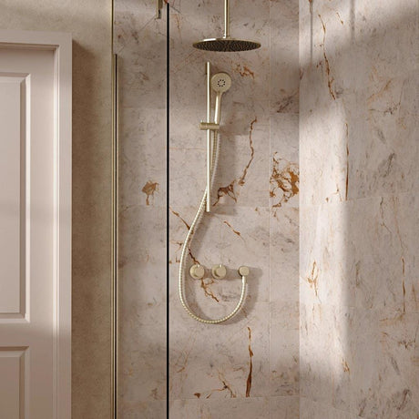 UK Bathroom Store Concealed Shower Set Brushed Brass / Ceiling Arm / 300mm Crosswater Module Shower Set 2 with Riser Rail Kit and Overhead Shower