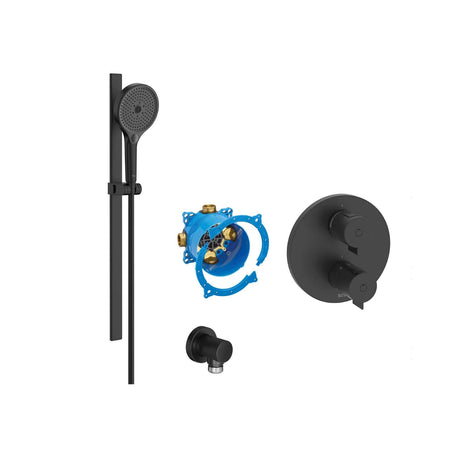 Roca Concealed Shower Set Matt Black Roca T-500 Round Thermostatic Concealed Shower Valve with with Shower Handset and Slide Rail Set