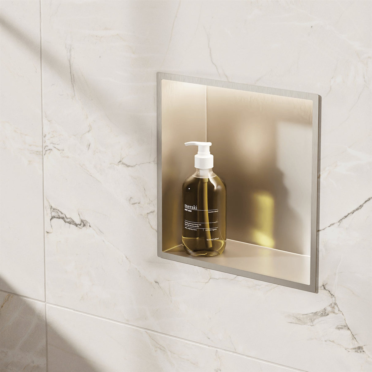 Crosswater Shower Niche Brushed Nickel Crosswater Square Shower Niche with LED - 305 x 305 x 120mm