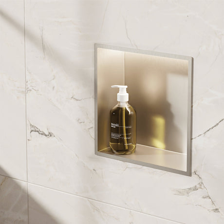 Crosswater Shower Niche Brushed Nickel Crosswater Square Shower Niche with LED - 305 x 305 x 120mm