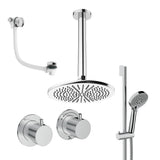 UK Bathroom Store Concealed Shower Set Chrome / Ceiling Arm / 300mm Crosswater Module Shower Set 7 - 3 Outlet with Riser Rail Kit, Overhead Shower and Overflow Bath Filler
