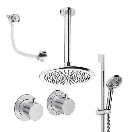 UK Bathroom Store Concealed Shower Set Chrome / Ceiling Arm / 300mm Crosswater Module Shower Set 7 - 3 Outlet with Riser Rail Kit, Overhead Shower and Overflow Bath Filler