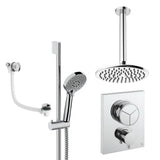 UK Bathroom Store Concealed Shower Set Chrome / Ceiling Arm / 200mm Crosswater Crossbox Push Shower Set 8 - 3 Outlet with Fixed Overhead Shower, Slide Rail Kit and Overflow Bath Filler Waste