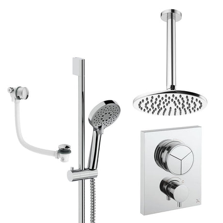 UK Bathroom Store Concealed Shower Set Chrome / Ceiling Arm / 200mm Crosswater Crossbox Push Shower Set 8 - 3 Outlet with Fixed Overhead Shower, Slide Rail Kit and Overflow Bath Filler Waste