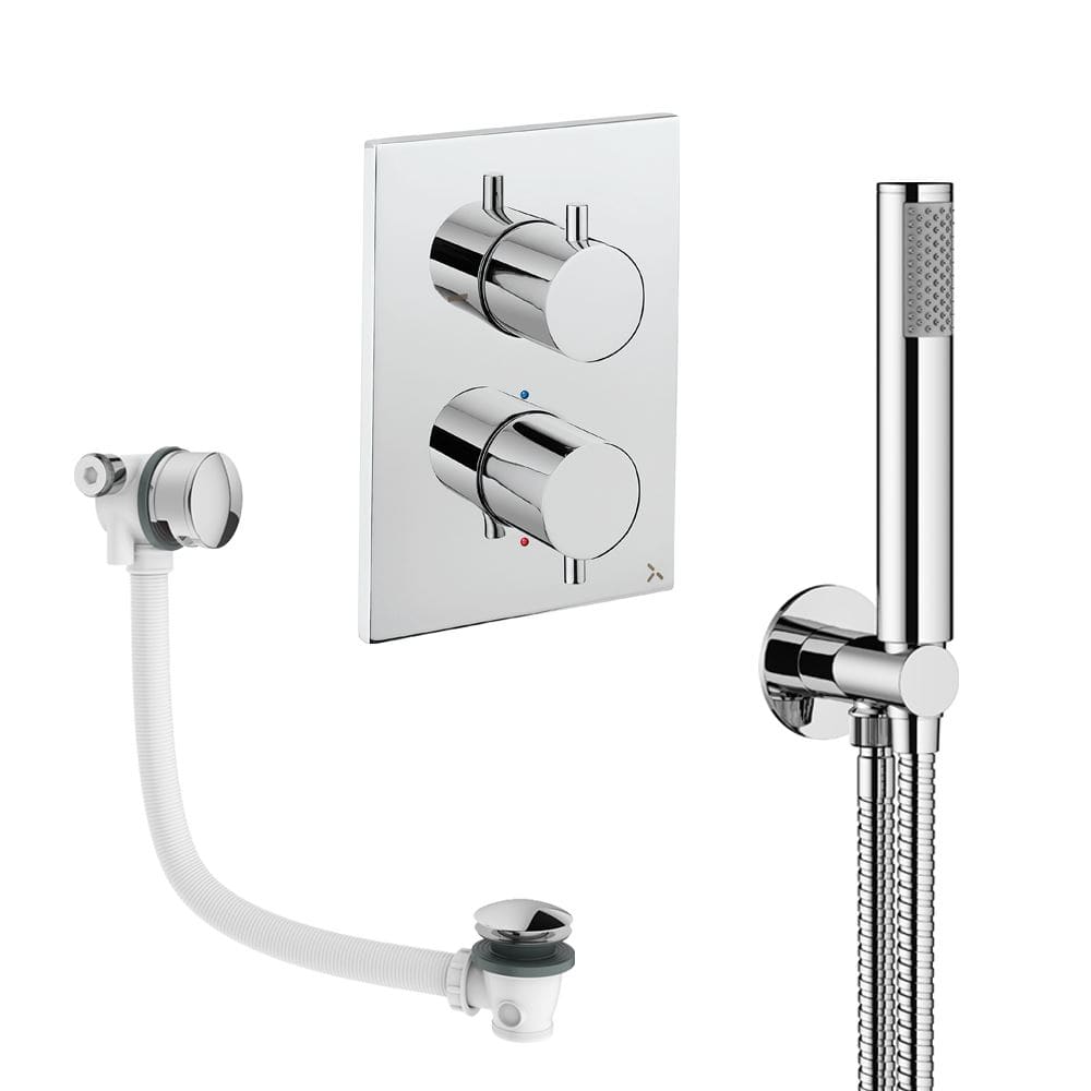 UK Bathroom Store Concealed Shower Set Chrome Crosswater Crossbox Shower Set 5 - 2 Outlet with Pencil Handset and Overflow Bath Filler Waste