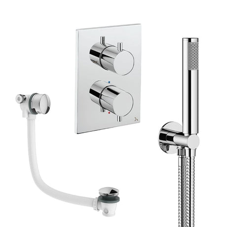 UK Bathroom Store Concealed Shower Set Chrome Crosswater Crossbox Shower Set 5 - 2 Outlet with Pencil Handset and Overflow Bath Filler Waste