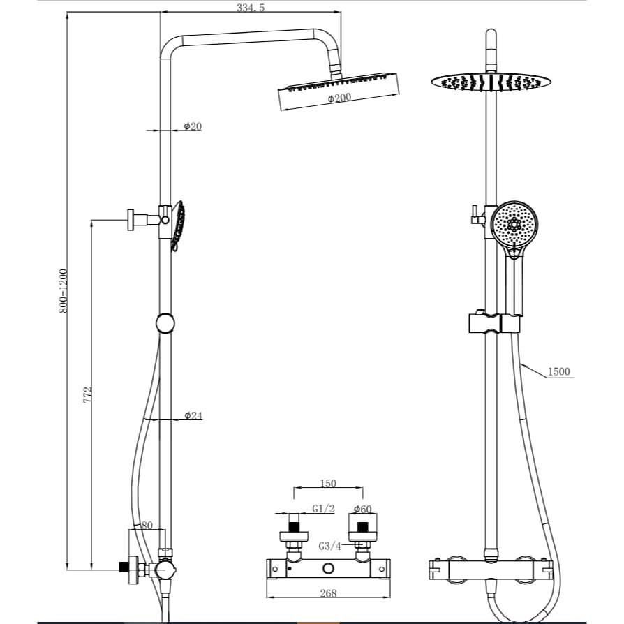 Eastbrook Exposed Shower Set Eastbrook Modern Round Thermostatic Shower Valve Set with Adjustable Riser, Showerhead and Handset