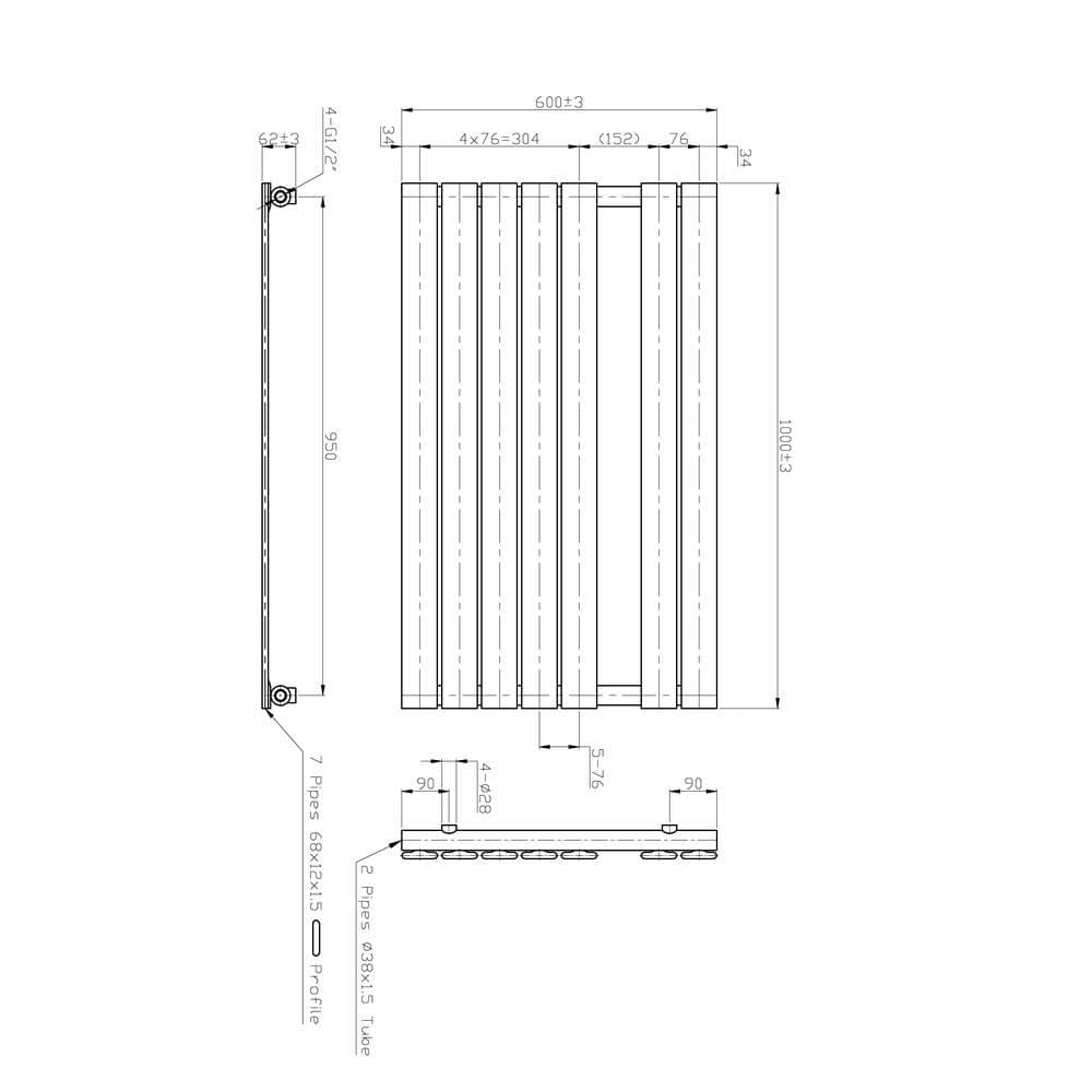 Eastbrook Designer Towel Rail Eastbrook Staverton Tube on Tube Straight Vertical Heated Towel Rail in Chrome