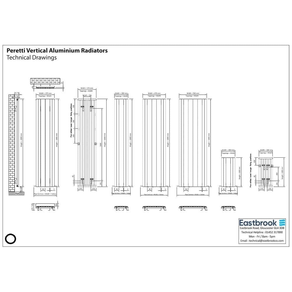 Eastbrook Panel Radiator Eastbrook Peretti Straight Vertical Aluminium Radiator in Matt Anthracite