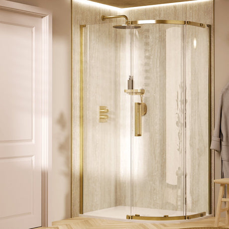 Crosswater Quadrant Shower Enclosure 1200 x 800 / Brushed Brass Crosswater Asura 8mm Quadrant Sliding Shower Door