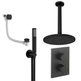 UK Bathroom Store Concealed Shower Set Matt Black / Ceiling Arm / 300mm Crosswater Crossbox Shower Set 9 - 3 Outlet with Fixed Overhead Shower,Pencil Handset and Overflow Bath Filler Waste