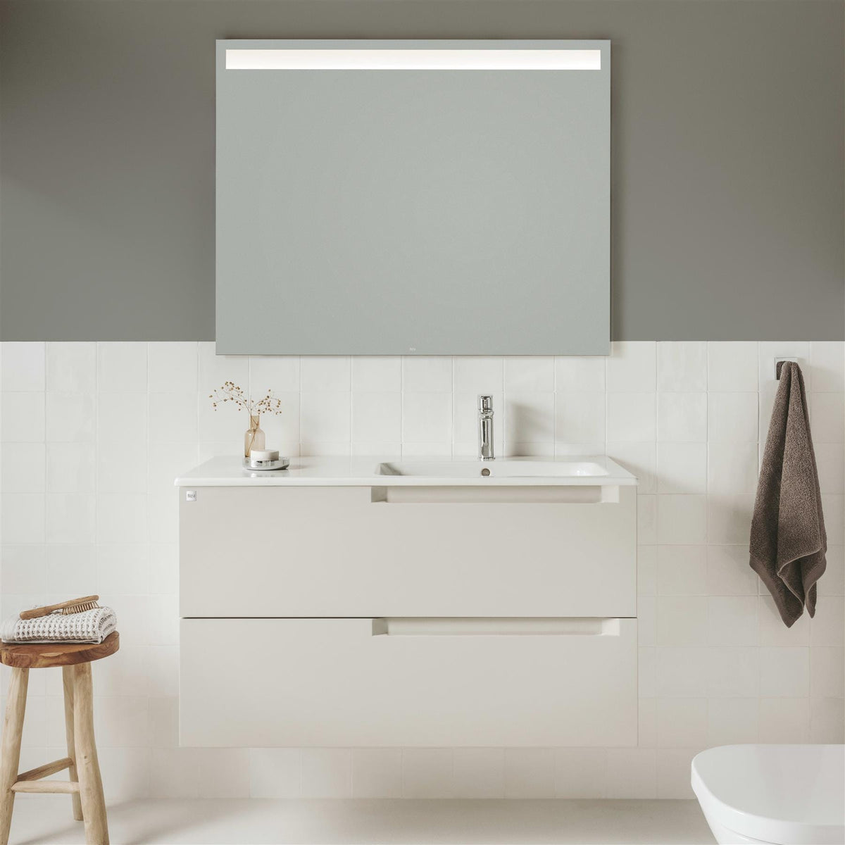 Roca Wall Mounted Vanity Unit Pebble Grey / Right Hand Roca Aleyda 800mm Wall Mounted Two Drawer Vanity Unit with Basin