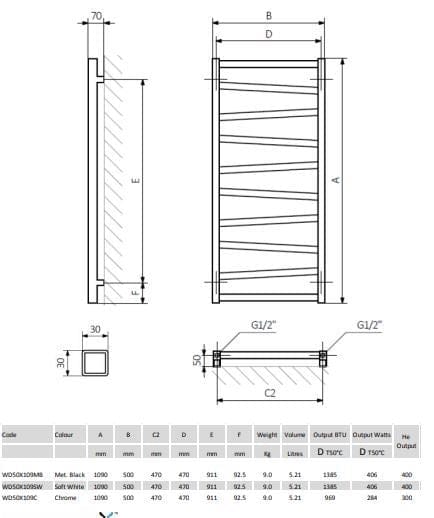 Crosswater Designer Towel Radiator Crosswater Wedge Heated Towel Rail - 500 x 1096mm  - Soft White Matt