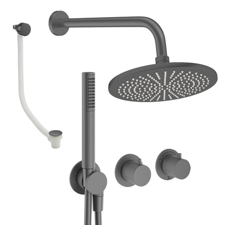 UK Bathroom Store Concealed Shower Set Slate / Wall Arm / 300mm Crosswater Module Shower Set 9 - 3 Outlet with Pencil Handset, Overhead Shower and Overflow Filler
